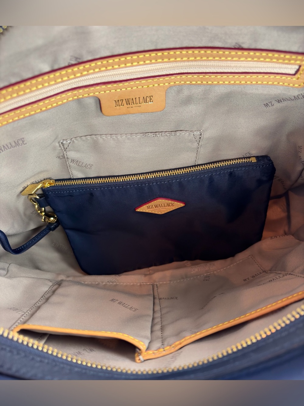 MZ Wallace Jane Bedford Navy Nylon Satchel Multi Pocket Gold Hardware w/pouch - Picture 11 of 14